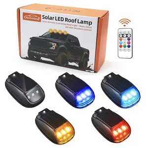 Solar LED navigation light roof warning light with remote control wireless car LED light decorative ambient light men's car accessories solar car light truck roof light ambient lighting kit remote controlled RGB LED strobe light rock lights