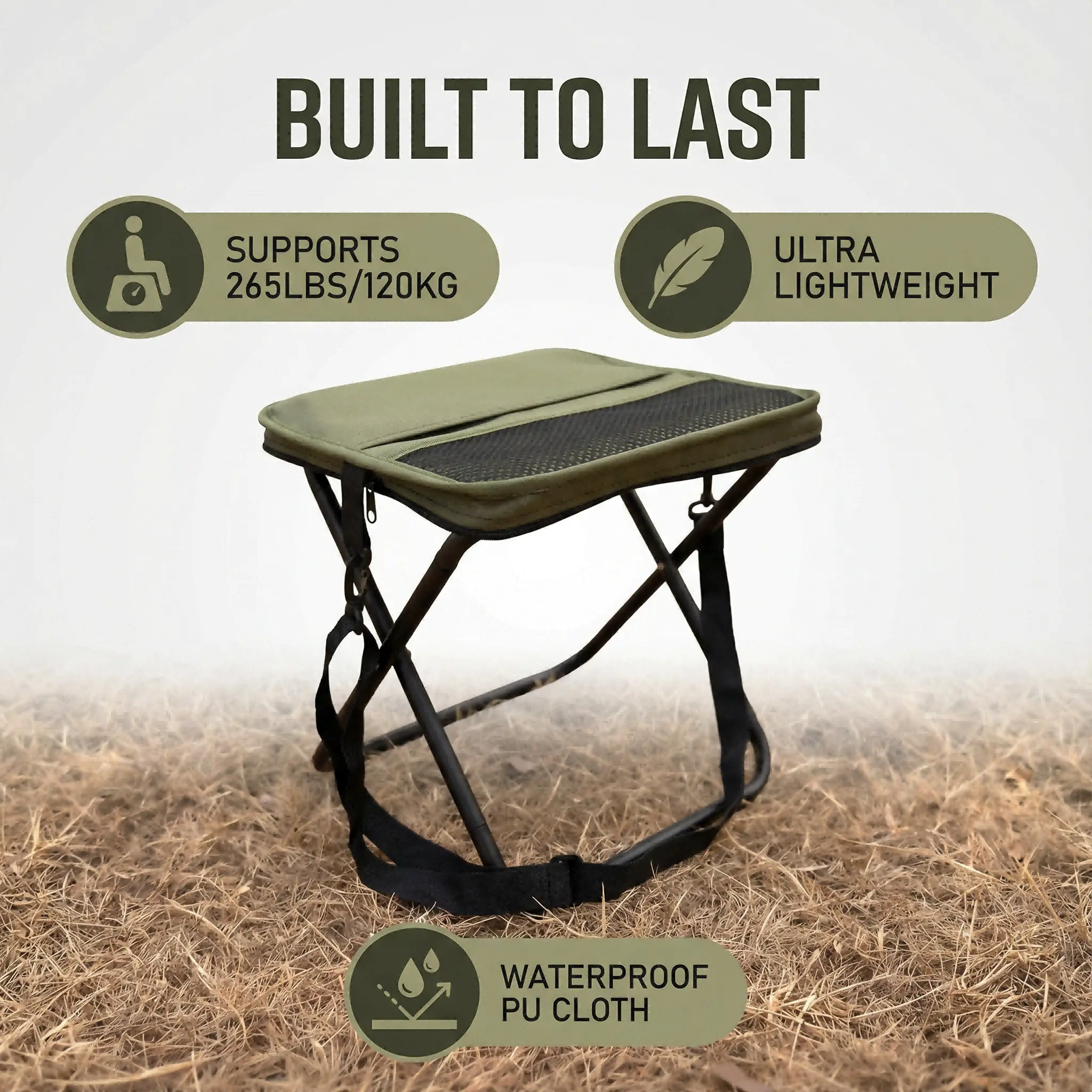 Portable Folding Camping Chair with Collapsible Frame - Compact, Durable Stool for Hikers/Fishers, BBQ, Outdoor Events (Compact to Pack)