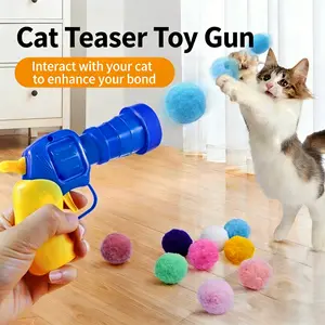 Pet toy plush ball launcher gun set 3cm plush ball interactive self-pleasure toy gun, funny cat toy, suitable for all breeds - durable plastic pet accessories, launcher gun + 100 3cm launch balls + 3 plastic balls
