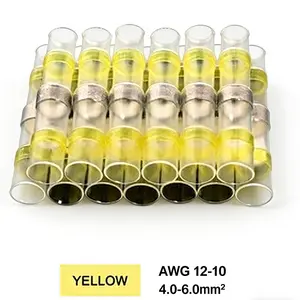 50Pcs Solder Seal Wire Connectors AWG 12-10, Yellow Waterproof Solder Butt Connectors Heat Shrink Terminals Solder Sleeve Wire Splice Connectors for Automotive, Marine, Cable
