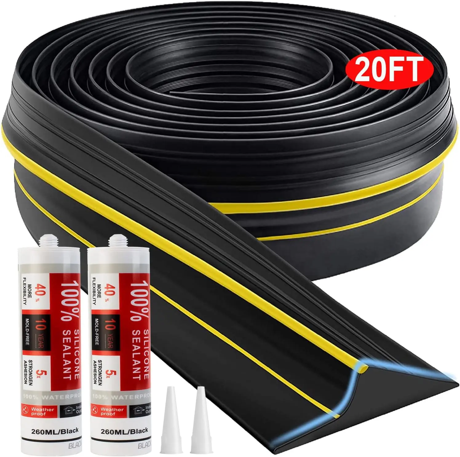 Universal Garage Door Threshold Seal Strip 20FT Kit, Bottom  Rubber Weather Stripping ReplacementYellow, 2 Adhesive