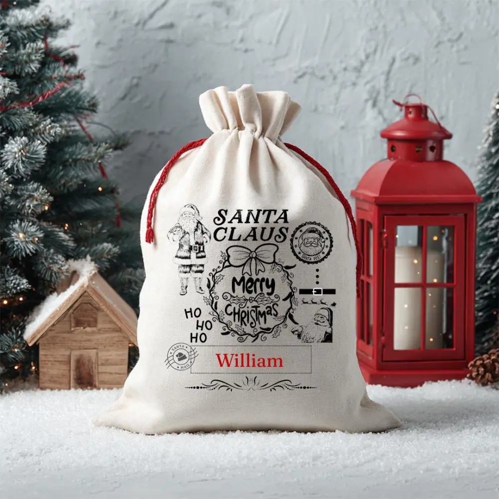 Santa Claus Merry Christmas Sack Personalized Holiday Gift Bag North Pole Santa Mail Sack