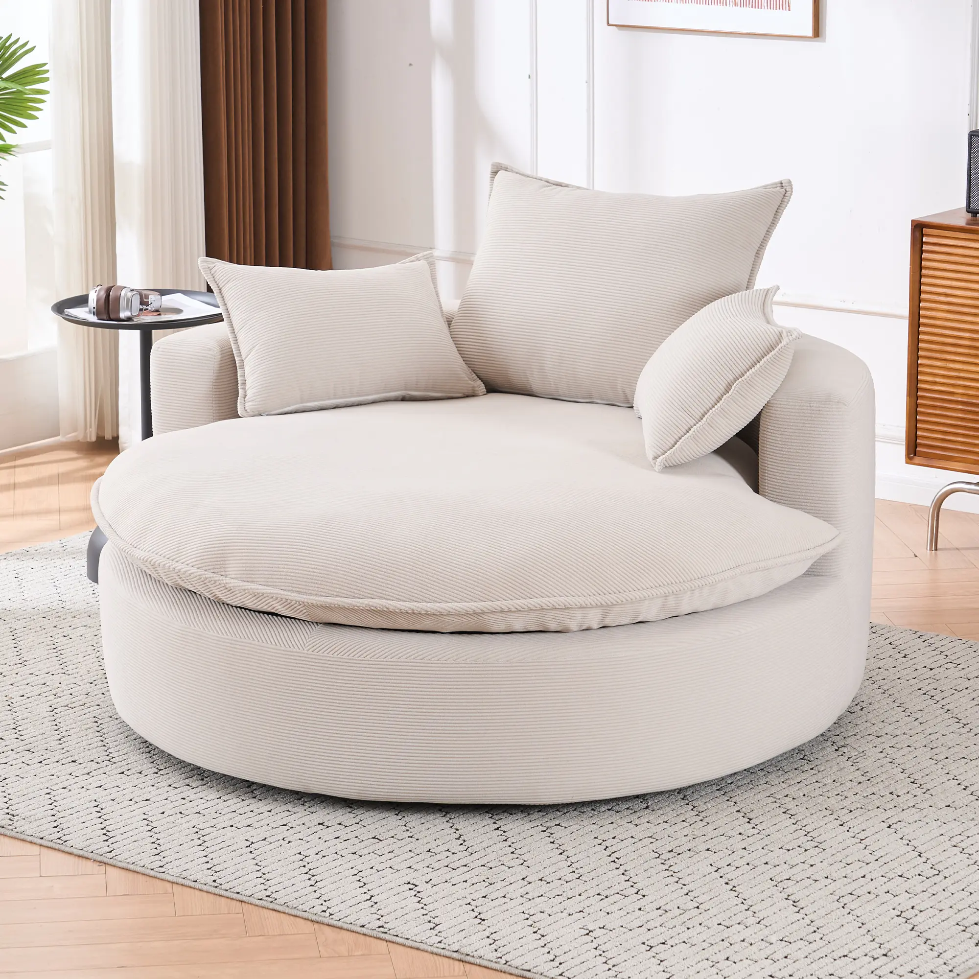 Premium 360° Rotating Corduroy Round Accent Chair，58" Oversized Chaise Lounge Indoor,Fluffy Barrel Chair for Living Room, Bedroom, Reading Nook