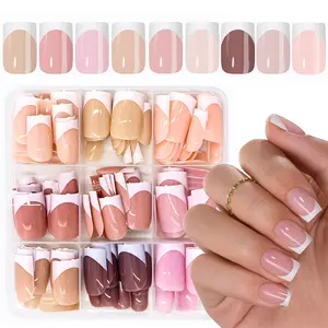 252Pcs Glossy French Tips Nails, Pink Nude Multicolored Short Square Press On Nails, Glossy False Nails, Full Cover Artificial French Nails Tips, Extensions Gel Nail Tips Nail Art DIY for Gifts, 14Sizes, Nail Art Tool, Nail Art Design, Nail Art Supplies