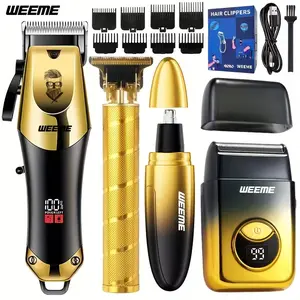 Weeme Men's Electric Haircutting Kit 4-Piece Set, Includes Trimmer, Beard Razor, Nose Hair Clipper, Shaver, Wireless Hair Cutter, USB Charging, Home Use, USB Rechargeable Trimmer