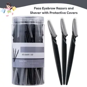 40pcs Dermaplaning Tools for Women – Facial Hair & Peach Fuzz Remover, Newbie Friendly Face & Eyebrow Razor Shavers with Protective Covers, Black