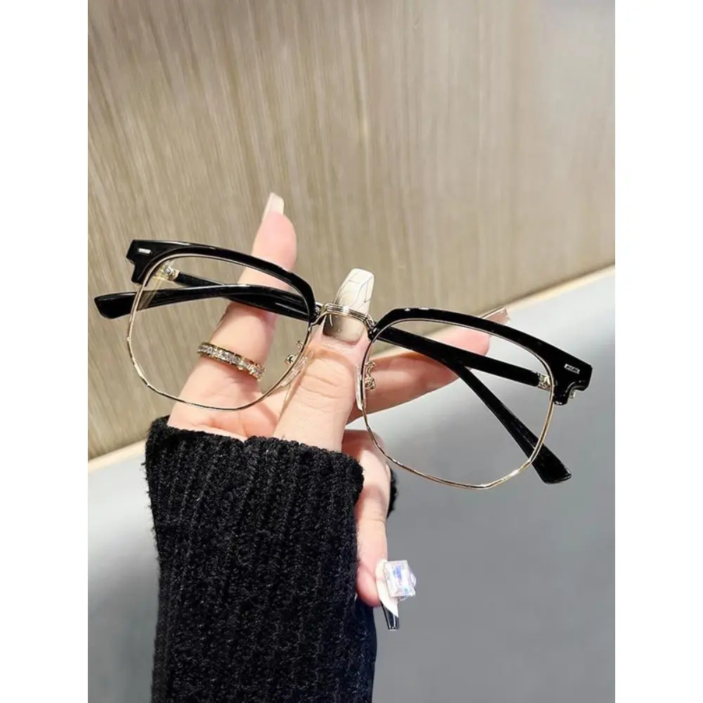 Minimalist Blue Light Glasses - Unisex Square Browline Metal Frames, Eye-Friendly Metal-Tone Rectangular Silver Square-Face Women's Frames for Fall Casual, Back to School Everyday Eyewear, Eye-Friendly Women's Frames