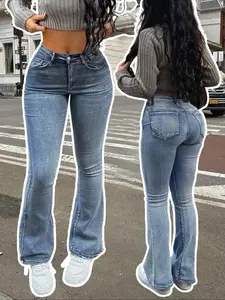 2026 Women's Mid-rise Washed Stretch Skinny Flared Jeans, Hip-lifting Slim Flared Pants