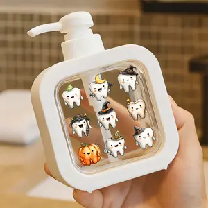 Moisturizing soap pump bottle, soap dispenser, kitchen soap dispenser, bathroom soap dispenser - Cute Halloween 3x3 Grid Cartoon Teeth & Pumpkin, Witch/Monster Themed Decorative Hand Soap Dispenser for Sink, Kitchen, Bathroom, Festive Watercolor Art
