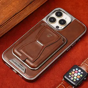 Business electroplating leather texture suitable for iPhone17PROMAX rotating mobile phone card holder holder Apple 15/16magsafe magnetic card leather sleeve multi-function card holder