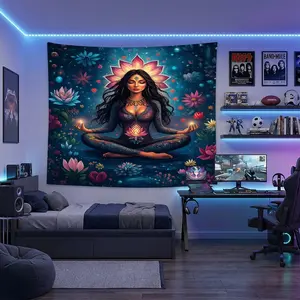 1pc Spiritual Bohemian Tapestry Mystic Goddess Floral Meditation Room Yoga Studio Game Room Home Office Backdrop Aesthetic High Definition Print
