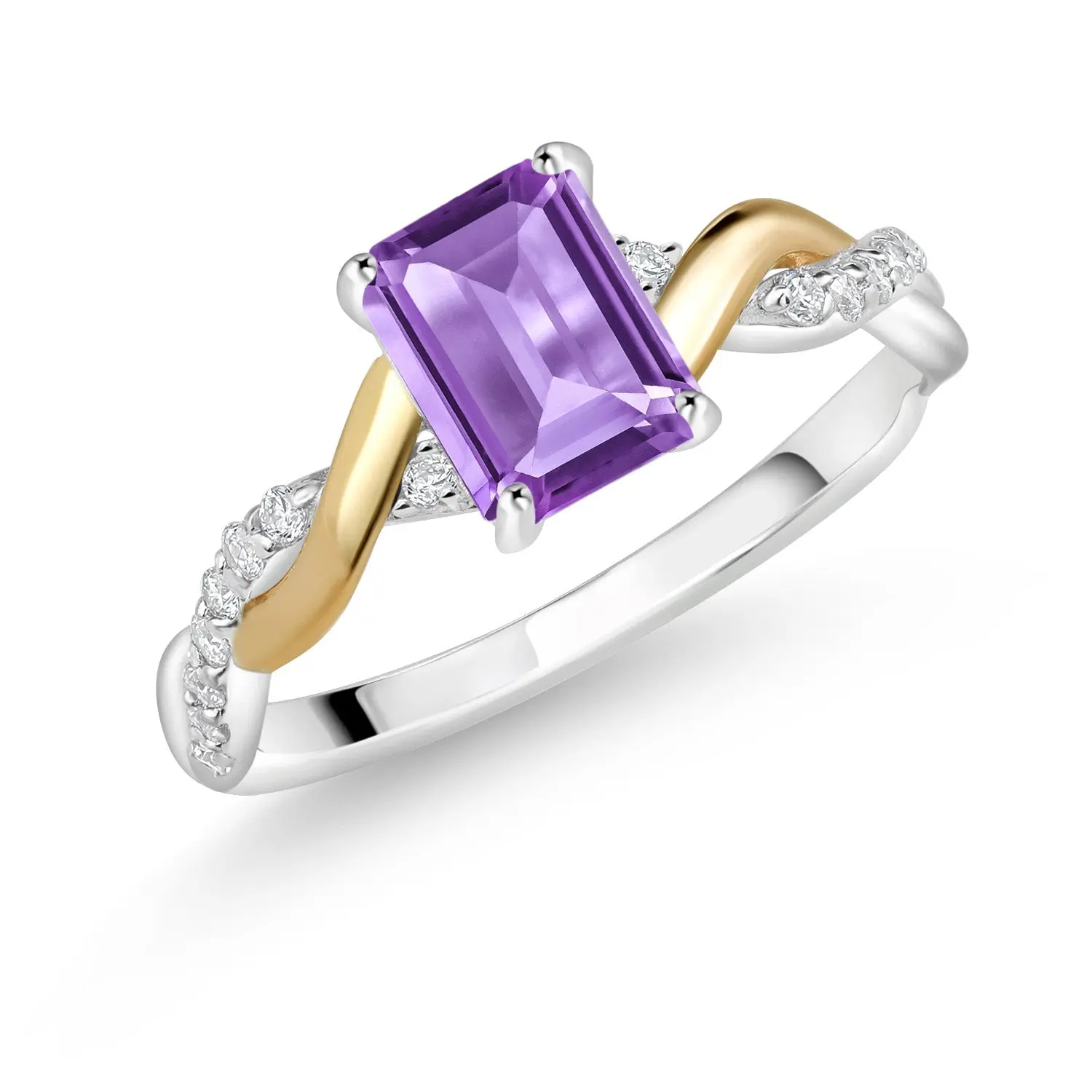 Gem Stone King Emerald Cut Gemstone Birthstone and Lab Grown Diamond Engagement Ring | 925 Silver and 10K Yellow Gold | Emerald Cut 7X5MM | Wedding Anniversary Promise Ring | Available In Size 5-9, Elegant Ring