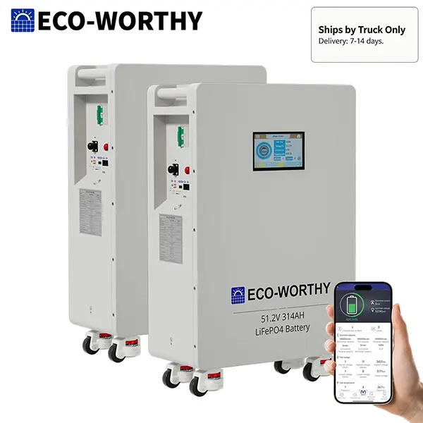 【16kWh Battery】ECO-WORTHY 48V 314AH LiFePO4 Battery, 2-Pack Vertical Standing Backup for Home Electrical Power Supplies (32.15kWh Total Capacity)