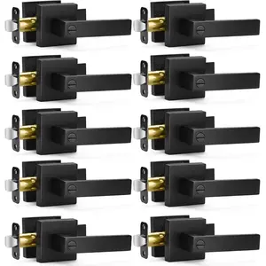 10 Pack Matte Black Door Handles  Door Levers, Keyless Interior Door Knobs Square Door Levers Heavy Duty Door Locks for Bedroom Bathroom, Reversible Flat Levers