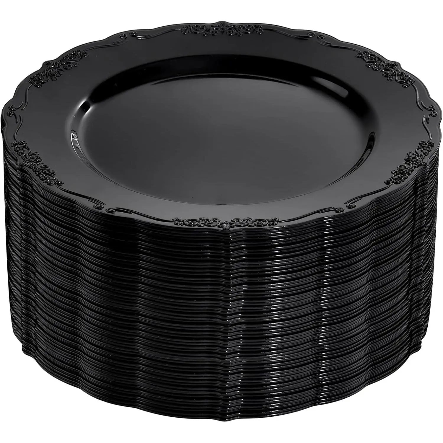 60 count Black Plastic Plates, Heavy Duty Black Disposable Plates  10inch Dinner Platos Hard Plastic Platos Disposable for Party and Wedding Bridal Shower