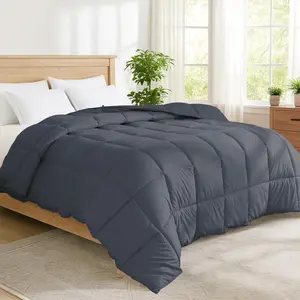 Queen Size Goose Feather Fiber and Down Comforter Duvet Insert All Season Hotel Luxury Bedding Comforters Soft Medium Warmth 88x88 Inches Dark Grey
