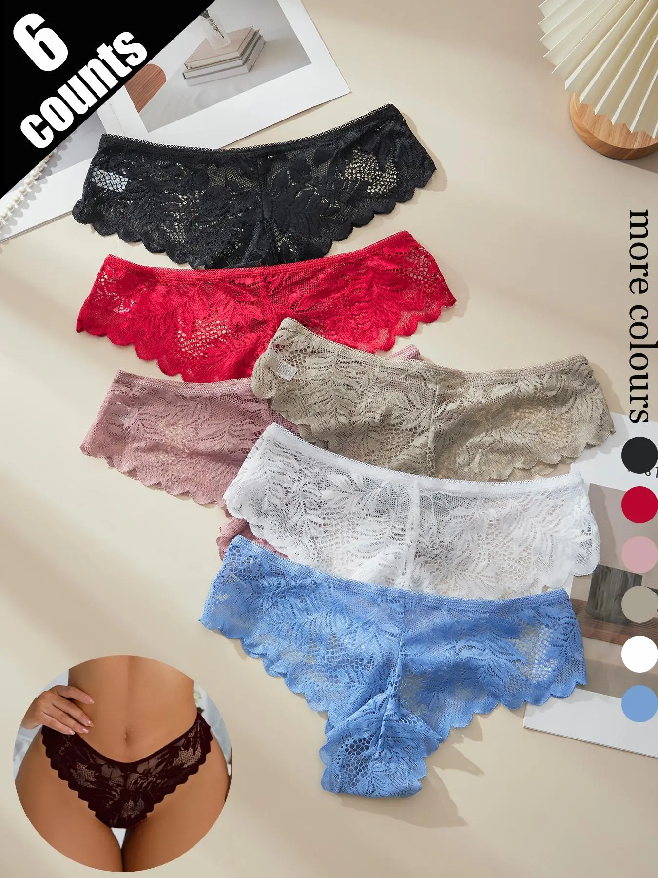 Women's Sexy Floral Lace Thong Panties, Breathable Comfortable Elastic Underwear, Multiple Colors, All Seasons Wear