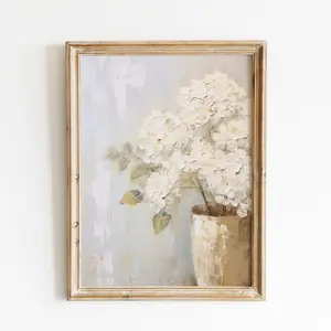 White Hydrangeas Muted Vintage Print | Farmhouse Wall Decor | Botanical Wall Art | Living Room Art