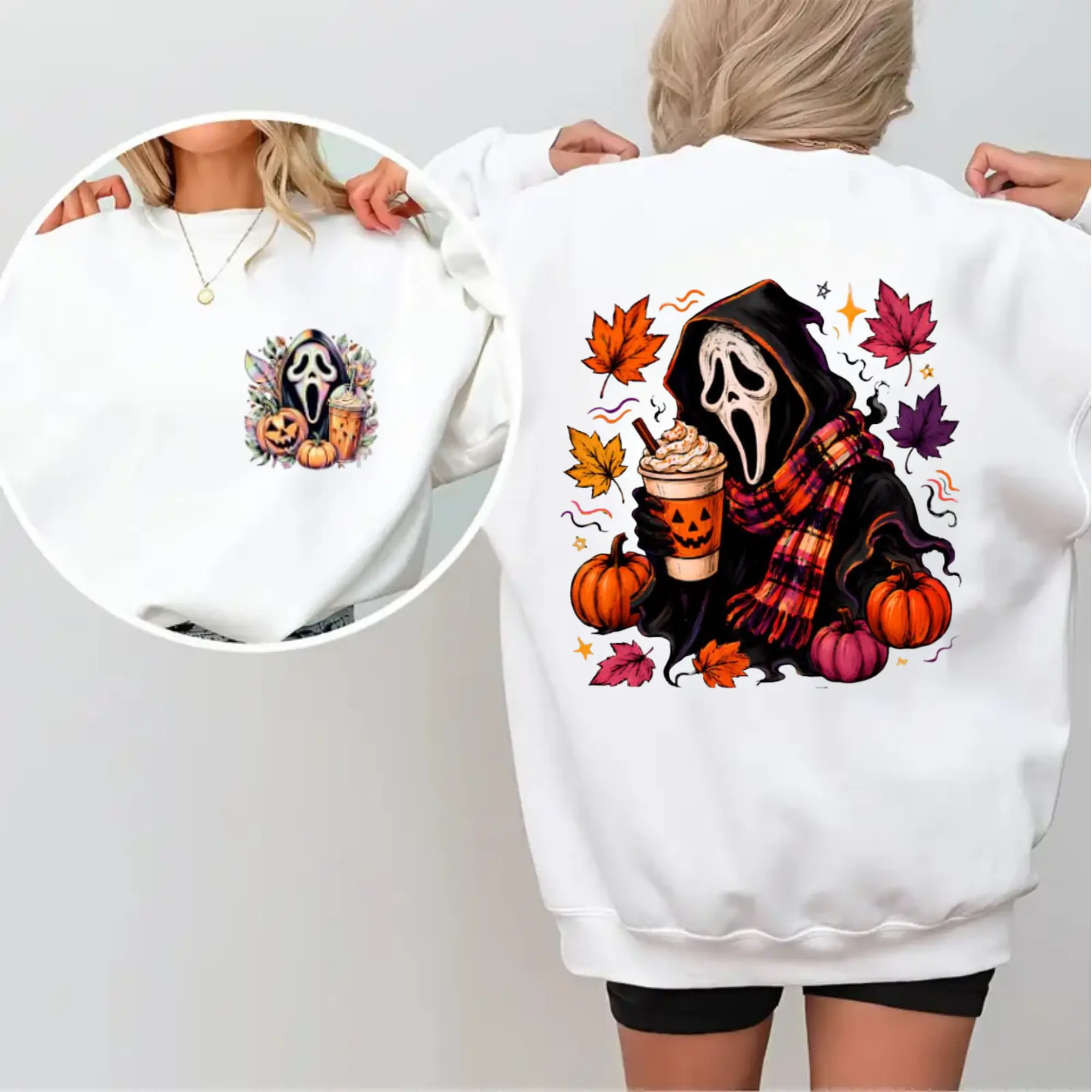 Unisex Cotton Top, Oversized Graphic T-Shirt with Ribbed Collar, Cute Casual Halloween Horror Apparel, Tops, Solid