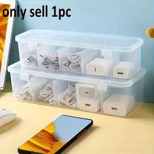 Transparent Divider Data Cable Organizer Box, Desktop Charger Earphone Wire Management Box, Home Portable Miscellaneous Storage Box with 5 Compartments