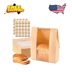 50Pcs Sourdough Large Paper Bread Bags with Window & Label Seal Stickers (13.7x8.3x3.5 in)