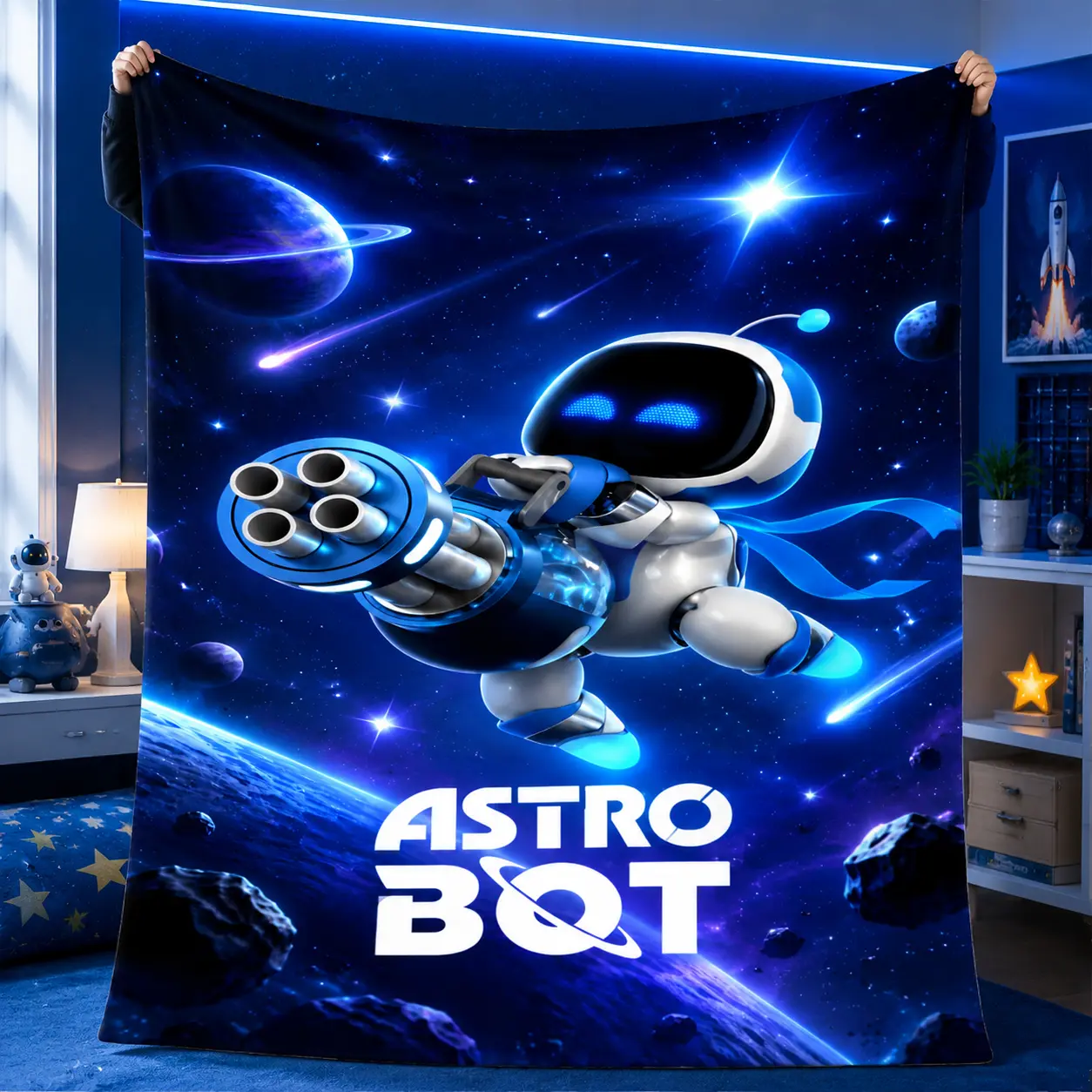 Astro Bot Cartoon Robot Throw Blanket Soft Cozy Blanket for Home Bedroom Sofa Travel Picnic Kids Gift Fun Designs TikTok Viral Home Decor Cartoon Blanket Easy Clean Multiple Sizes Room Decor Gaming Gift for Kids Teens Fans