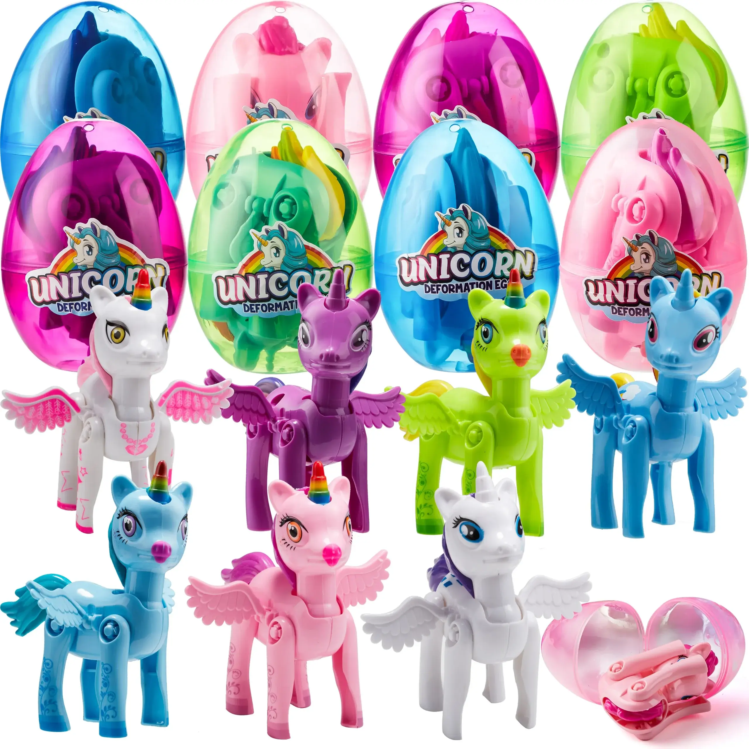 JOYIN 8 Pack Pre Filled 3.5" Easter Egg with Unicorn Deformation Toys, Easter Party Favor for Girls Toddlers Kids Egg Hunt, Basket Stuffers Filler, Classroom Prize Supplies