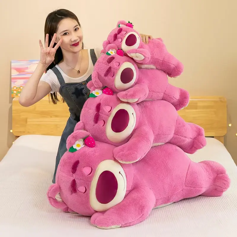 Pink Strawberry Bear Plush Toy - Super Soft Cuddly Hug Pillow for Couples - Ideal Gift for Loved Ones, Porch Goose, Needohs, Punch Monkey Plush, Stuffed Monkey, Capybara Squishies, Easter Peluche