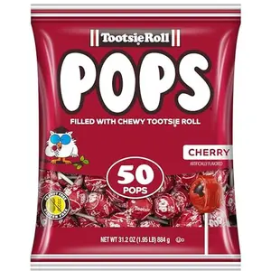 Tootsie Pops Single Flavor Bag - Cherry Flavored Lollipops with Chocolatey Center - Individually Wrapped Hard Candy - Red Candy - Peanut Free, Gluten Free, 50 Count (Pack of 1)