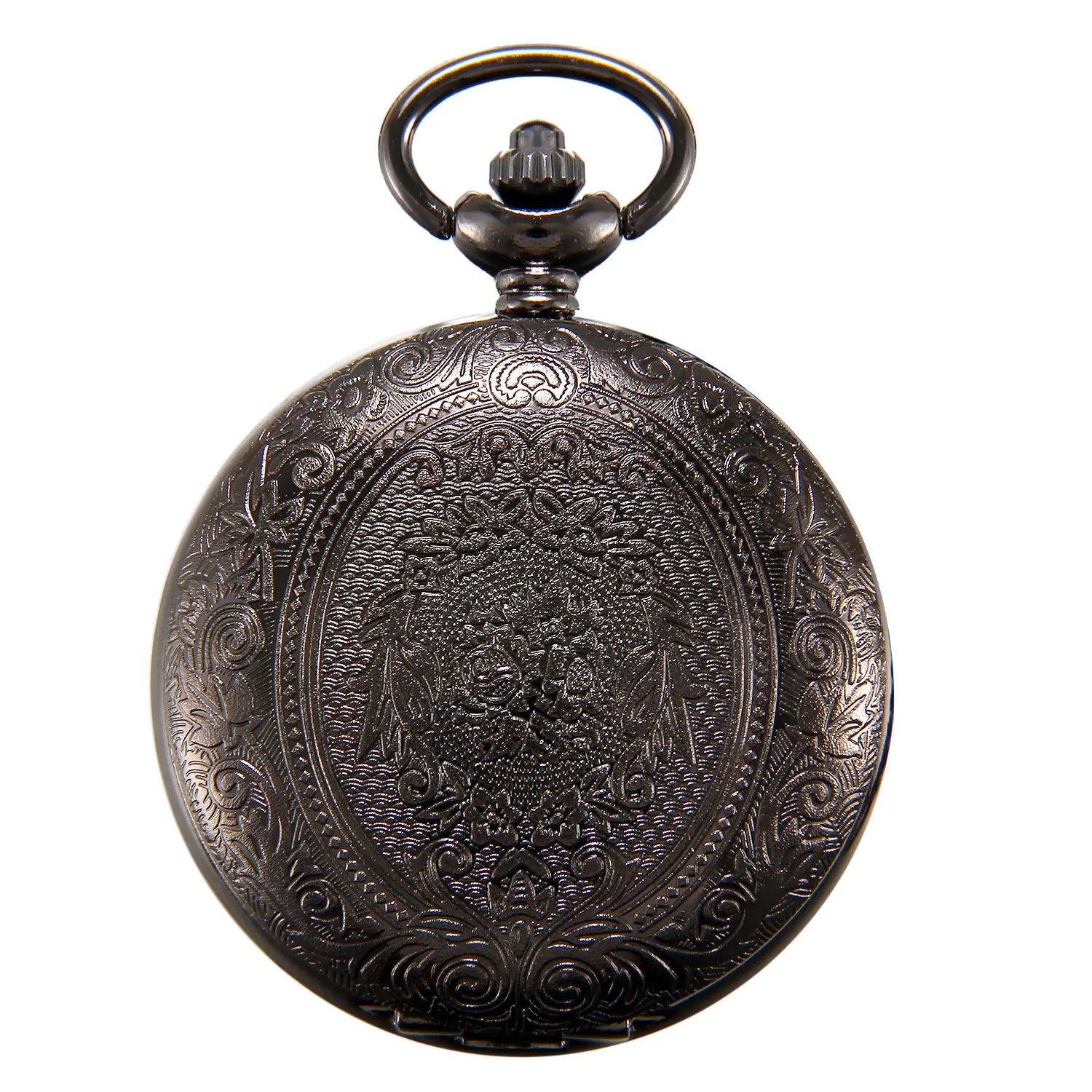 OIDEA Unisex Military-Style Engraved Dial Alloy Metal Pocket Watch, 1.85" Round Gunmetal Quartz Move. Dual-Purpose Pocket & Fob Watch with Flip Cover Sweater Chain, Guys Gifts & Gift Choice, Large Size, Functional Pocket & Fob Watches