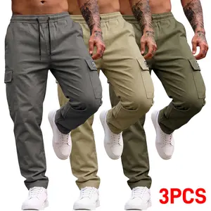 Men's Everyday Cargo Trousers - Menswear, Oversized Leg Patch Pockets, Durable Polyester-Cotton Mix, Straight Cut with Slight Stretch, Belt Loops, for Work, Fishing