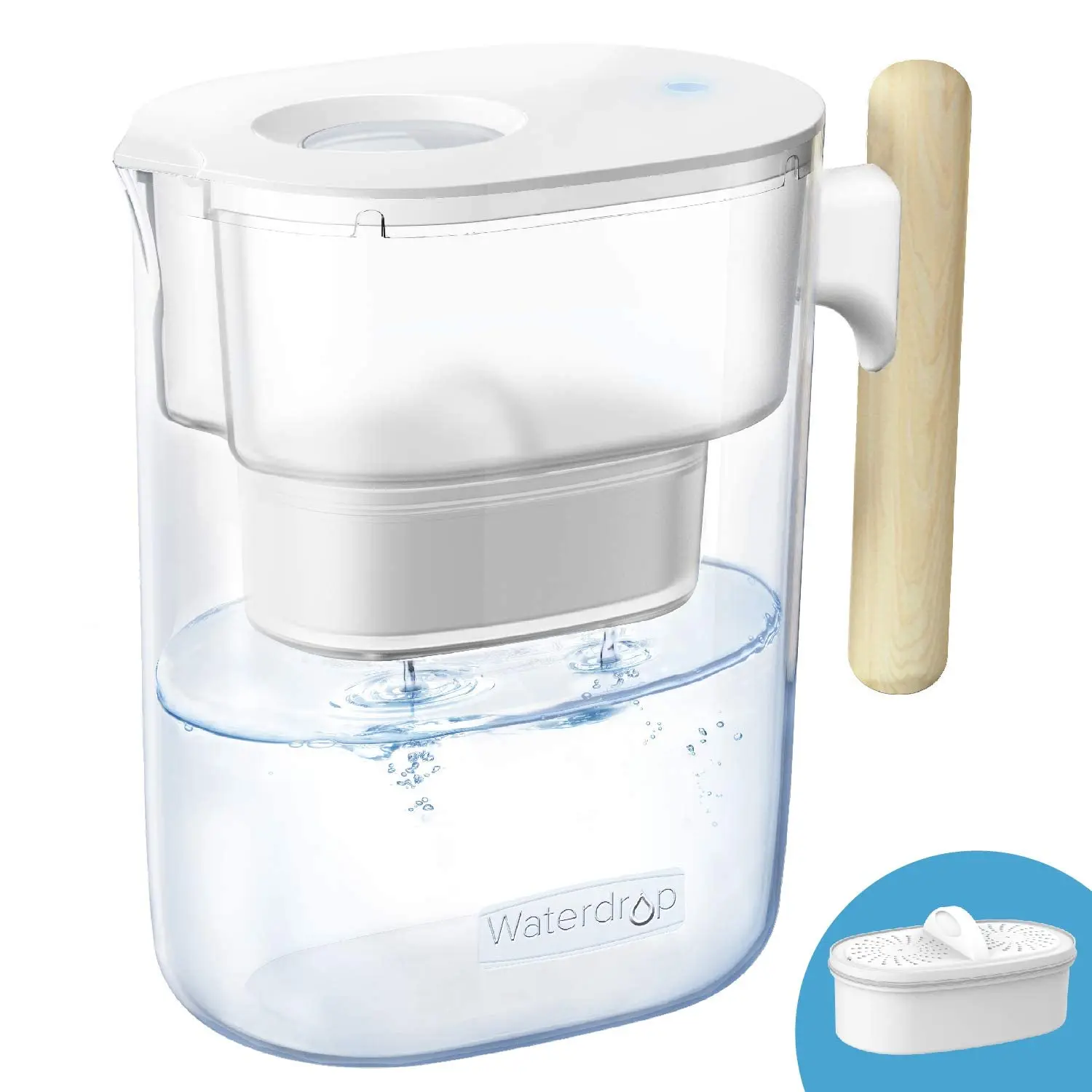 Waterdrop Water Filter Pitcher with 1 Filter 200-Gallon Long-Life Chubby 10-Cup Large Water Filter Pitcher NSF Certified Reduces PFOA PFOS BPA Free Clear