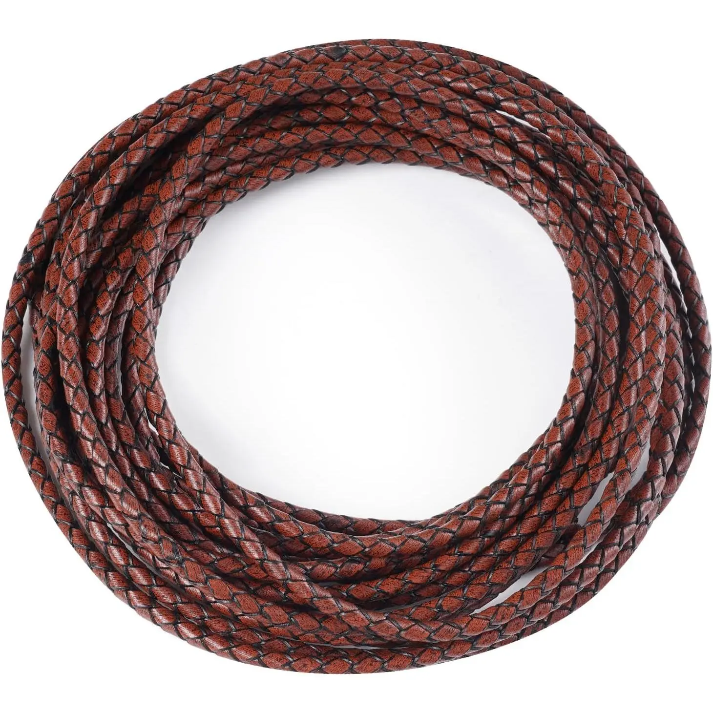 5.5 Yards  Cord 4mm Round Braided Bolo Leather Cord Brown Leather Strip Braiding Antique Leather Strap 5m Long for Bracelet Necklace Beading DIY (Antique Brown)