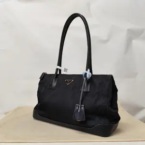 Pre-owned PRADA Re Edition 2000 Hobo Mini Classic Silver Tone Triangle Logo Zip Closure Re Nylon Shoulder Bag Underarm Bag Women Black Leather Hobo