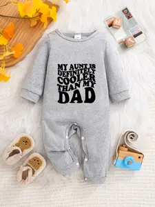 Newborn Spring Fall Long Sleeve Romper, Unisex Baby Onesie, Cute Letter Print, Fitted Design, Funny Crawling, Newborn Onesies