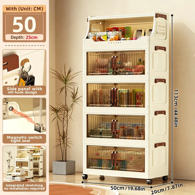 5-Tiered Collapsible Expandable Multi-Use Storage Organizer - Large Capacity Clothes Organizer Cabinet, Rotatable Bookshelf for Home, Bathroom Storage Unit