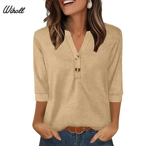 WIHOLL Womens Tops 3/4 Sleeve Heley Shirts for Women Summer Fashion 2025 Blouses Beach Vacation Clothes
