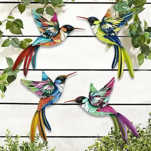 4 Pack Metal Hummingbird Wall Art Decor, Modern Home Decor, 3D Artistic Colorful Outdoor Sculpture for Garden Fence, Perfect Gifts for Family Friends