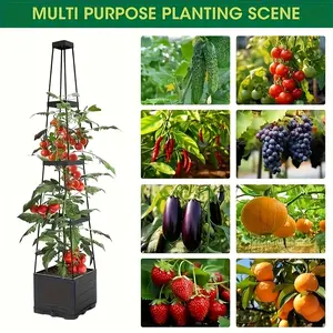 57 Inch Vertical Tomato Planting Rack with Ladder and Stand, Garden Trellis, Space Saving Vertical Planting System for Balcony, Backyard, Easy to Assemble, Perfect for Tomato, Herb, Vegetable - Black Design for Easy Watering and Air Circulation