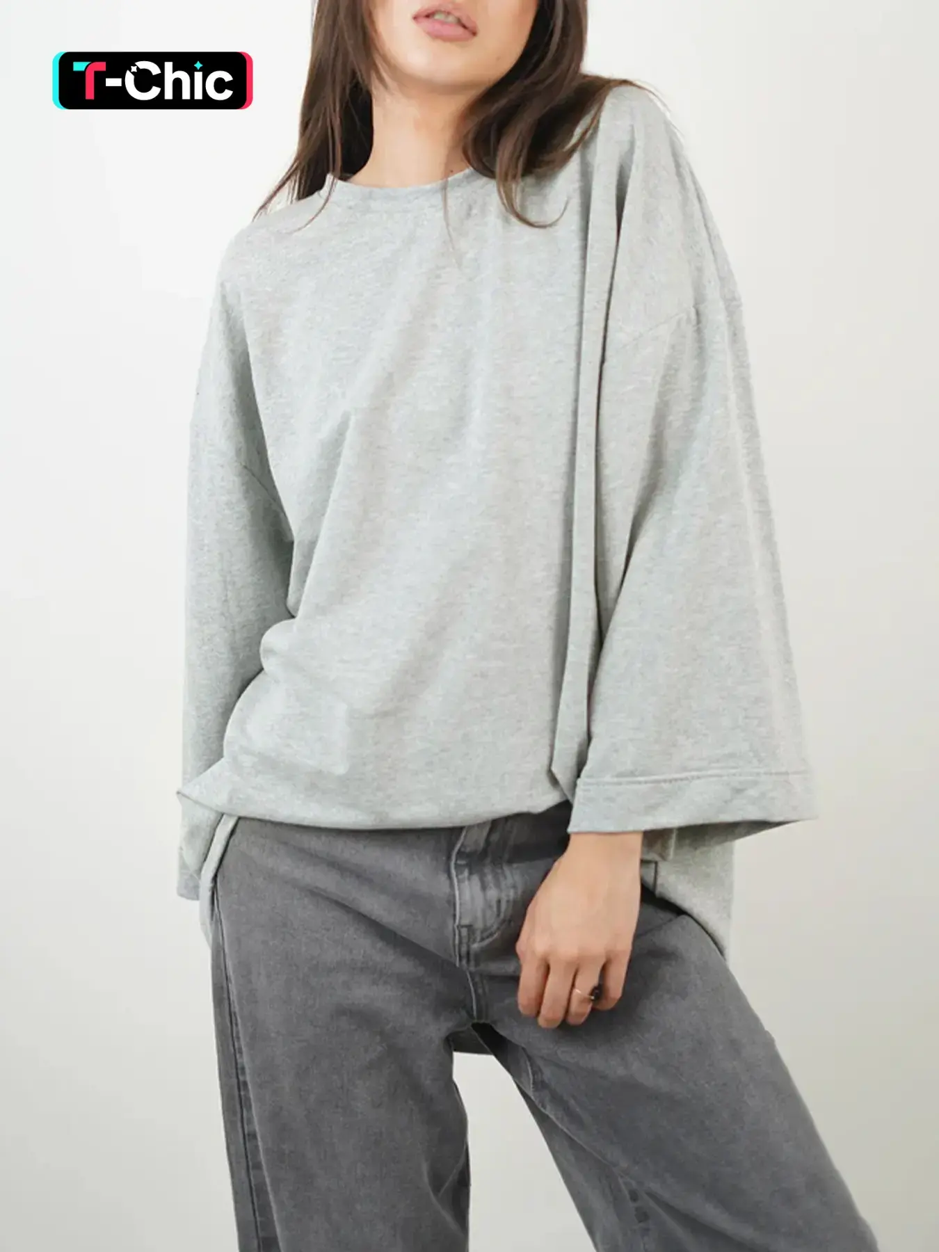Women's Oversized Baggy Casual Basic T-Shirt, Fashion Sporty Loose Fit Top, Three-Quarter Sleeve Beach Vacation Wear, Spring & Fall Clothing, Casual Sporty Design
