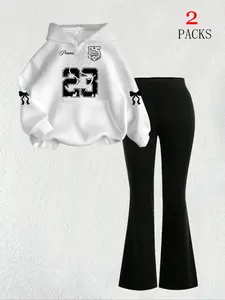 Women's Warm Sweatshirt Set + Slim Fit Flare Pants, Casual Style, Loose-Fit, Summer Wear, Comfortable Fabric, Daily Use, Womenswear, Apparel