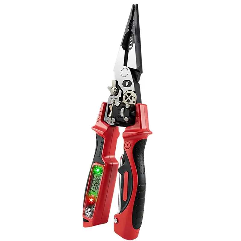8-in-1 High-Quality Steel Electrician Pliers with Digital Display, 12-250V AC Non-Contact Voltage Tester, Wire Stripper-Cutter-Crimper-Ferrule Splitter-Twister, ABS Handles, Adjustable Design, Heavy Duty Tool for DIY Enthusiasts, Car Maintenance