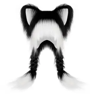 Cute Cat Hat Y2K Fur Fursuit Ears Headwear Plush Warm Hat Cosplay Costume Head Accessories