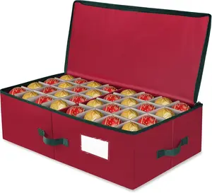 Christmas Ornament Storage Box Fit Balls (36 PCS 4 or 64 count 3) with Adjustable Dividers, Cube Storage Containers Organizer, Stackable Storage Bins Dual Zipper, Handles, Visual Slot