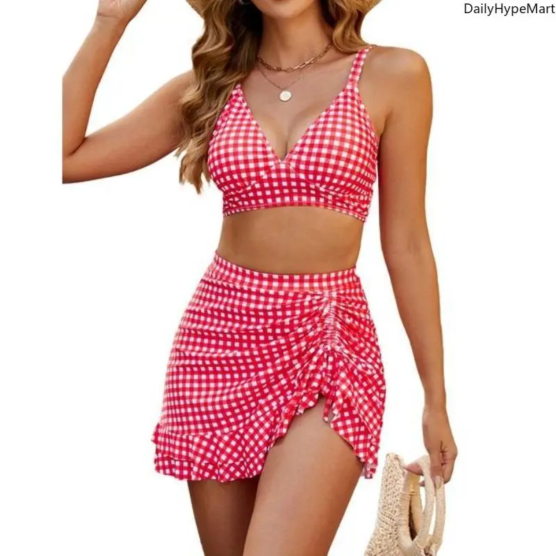 Women's High-Waisted Tummy Control Gingham 2-Piece Swimsuit, Bathing Suit for Swimsuit Tummy Control Needs, Swimsuits Tummy Control