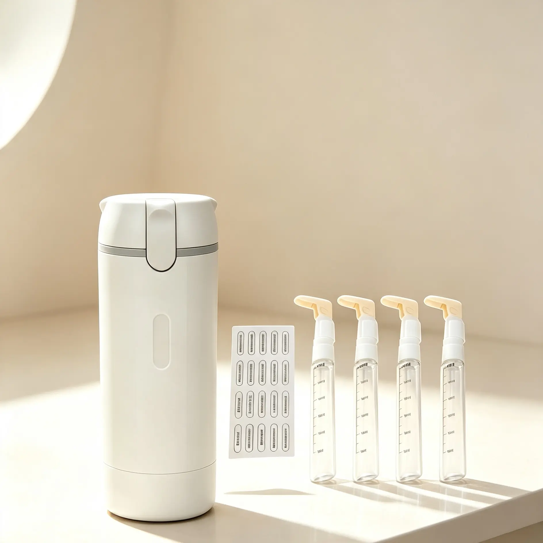 4-In-1 Compact Cosmetic Travel Dispenser Set, 30ML Pump Dispense Leakproof Toiletry Bottles, Refillable Carry-On TSA-Approved Containers with Waterproof Labels for Shampoo, Lotion, Skincare (Mother’s Day Gift Option)