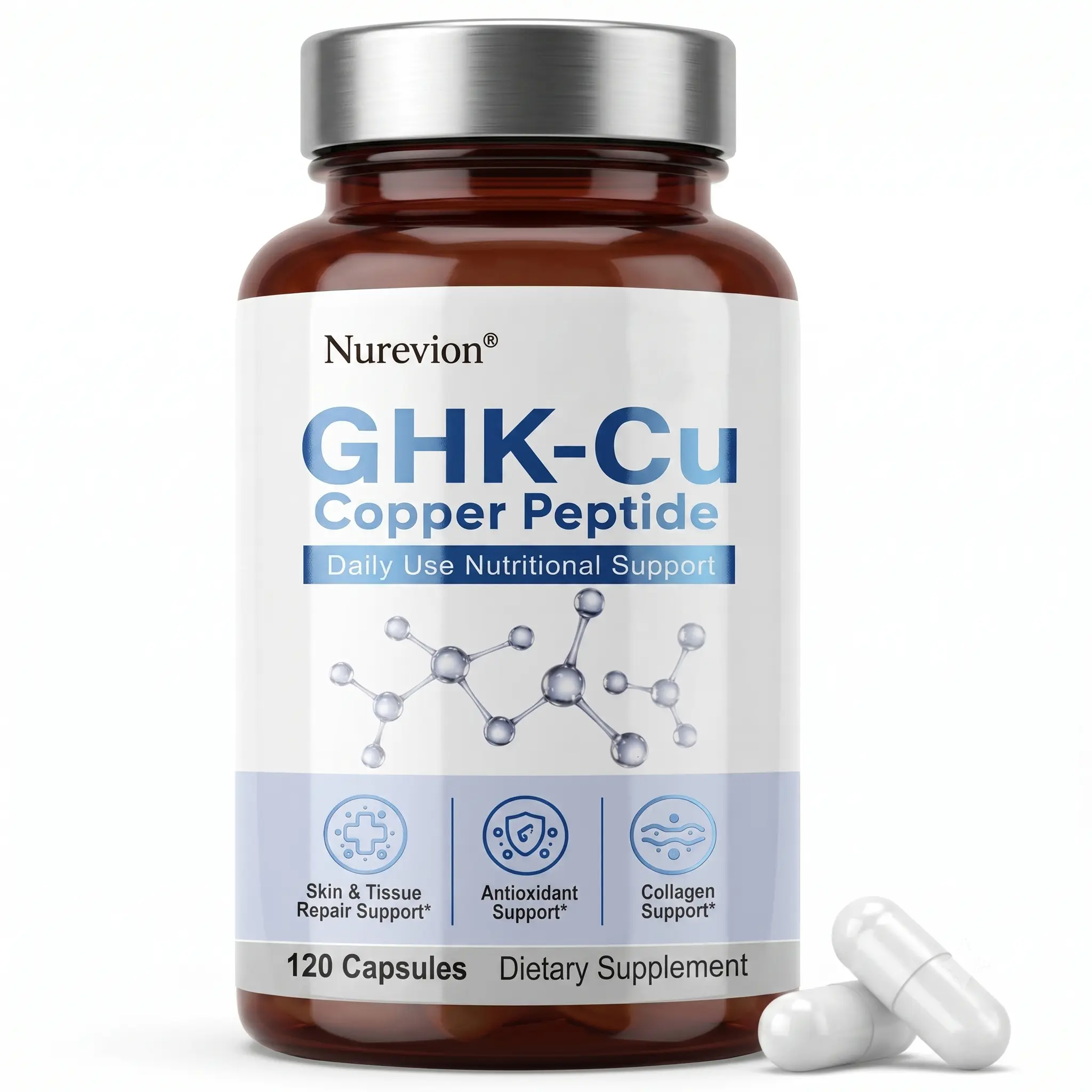 GHK-Cu Copper Peptide Mineral Supplements, High Potency Collagen Beauty Products, Supports Skin Elasticity, Firming, Antioxidant Help & Youthful Glow, Healthy Hair, Gluten-Free Daily Wellness Formula - 120 Capsules, Lab-Tested For Purity