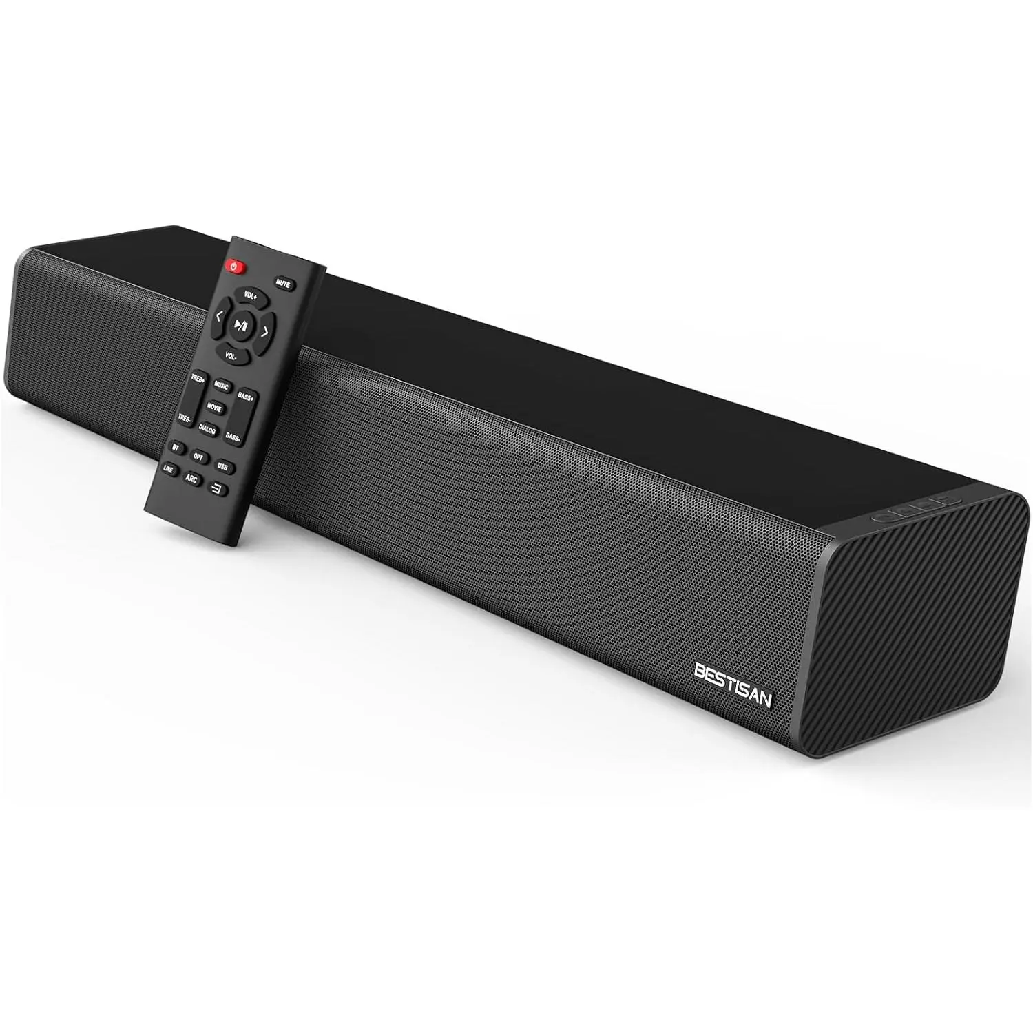 Sound Bar, BESTISAN 50 Watts Soundbar with HDMI, Optical, AUX, USB,Sub Out and  Connection, DSP, Bass Adjustable, 16 Inch, Mountable