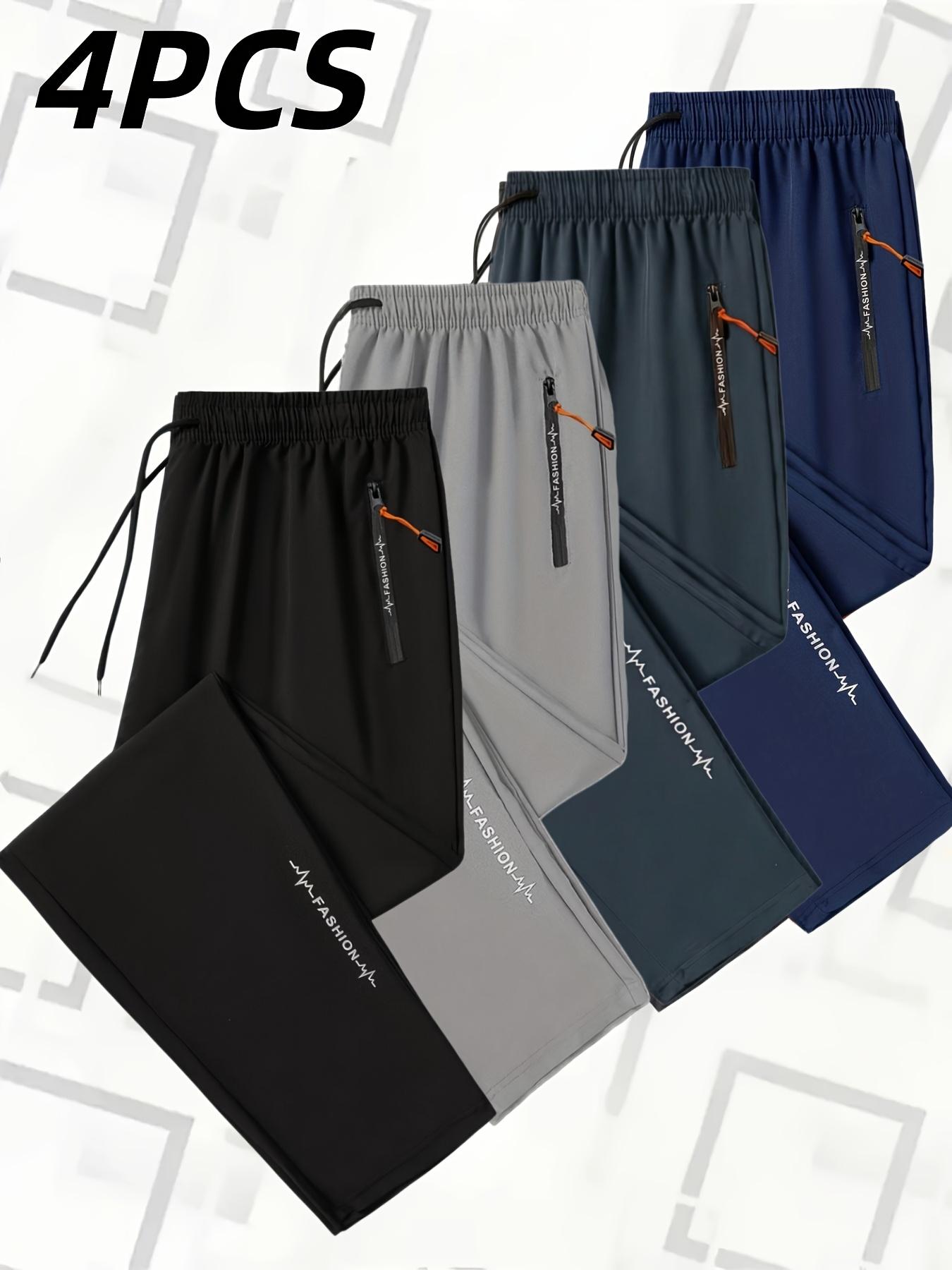 4-Pack Men’s & Women’s Cool Casual Sports Pants – Straight-Leg Long Pants with Zipper Pockets, Elastic Waist, Quick-Dry, Breathable Fabric, Suitable for All Seasons