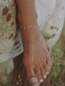 Ladies Anklets Layered Anklet Multiple Zircon Links Stainless Steel 18k Gold Plated Waterproof Anti Allergy Urban Modern Art Fashionable And Trendy Accessory Matching